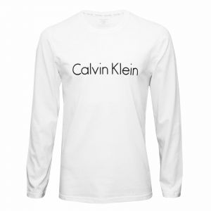 Calvin Klein Long-Sleeve Crew-Neck Jersey Logo Homme T-Shirt, Blanc
