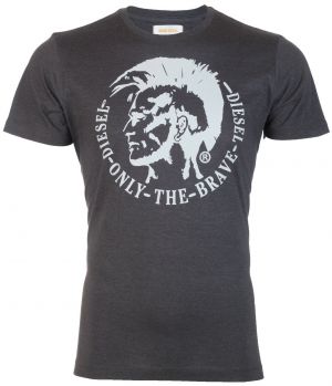 DIESEL Men T-Shirt ACHEL Mohawk Logo CHARCOAL GREY Casual Designer $58 Jeans NWT