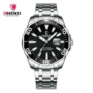 עולם המותגים שעונים CHENXI Men Watch Large Dial Silver Steel Male Calendar Wristwatch Brand Watches