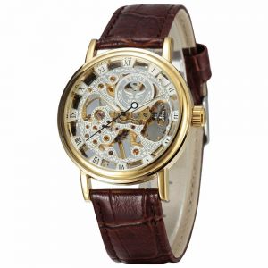 Luxury Mens Stainless Steel sewor gold Skeleton Automatic Mechanical Wrist Watch