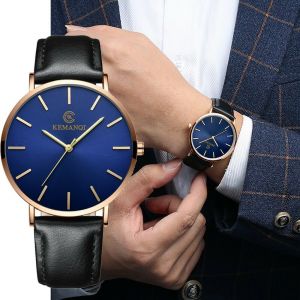 עולם המותגים שעונים Fashion Men&#039;s Leather Band Analog Quartz Round Wrist Watch Men&#039;s Business Watch